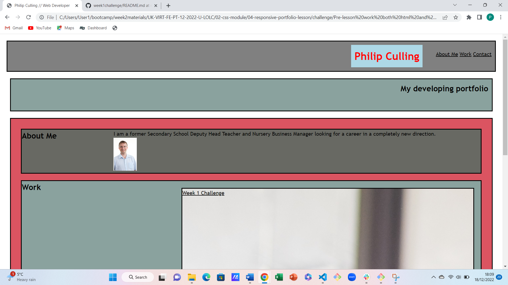 Screenshot of first portfolio
